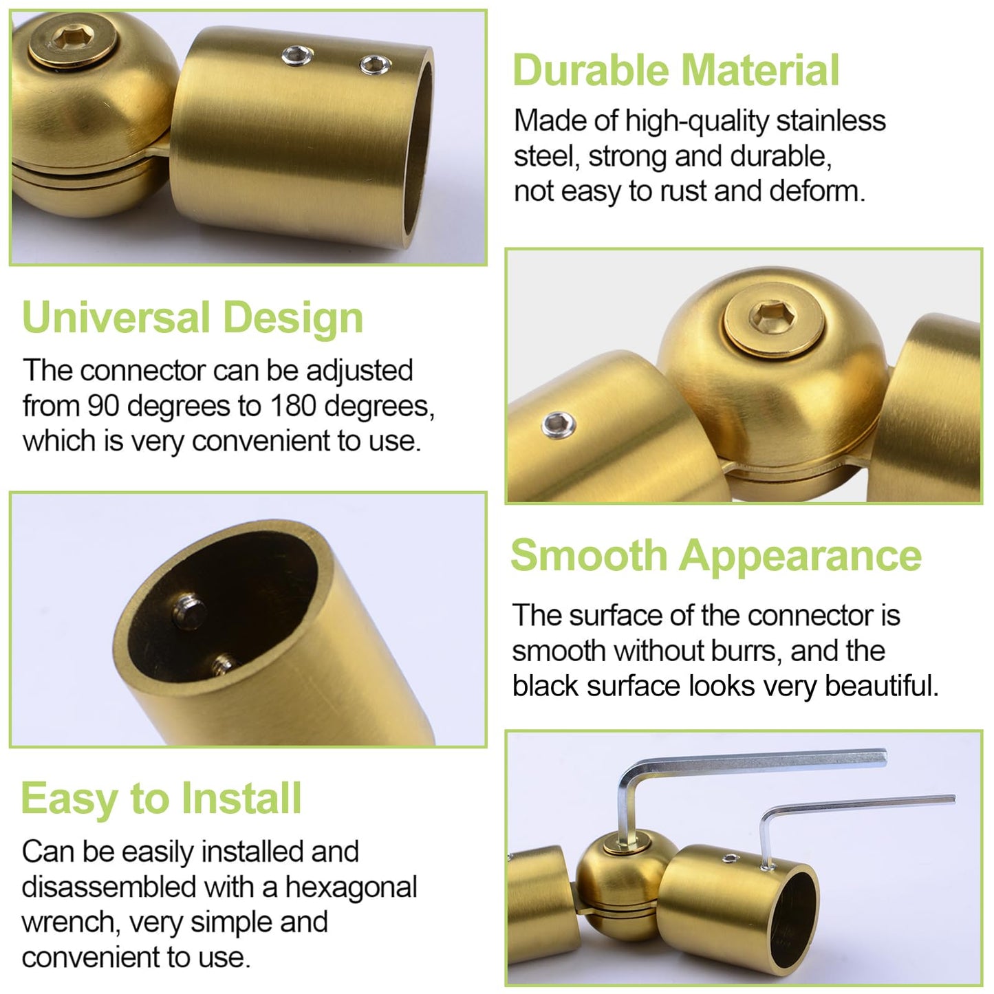 UFURMATE Adjustable Corner Connector 2Pcs Stainless Steel Heavy Duty Window Curtain Rod Corner Connector from 90 Degrees to 180 Degrees for 1 Inch