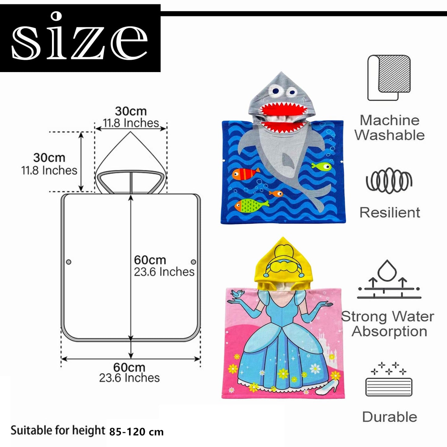 Kids Hooded Poncho Towels Pink Blue Princess Beach Towel with Hooded for Girl,60*90cm Bath Towel Poncho Beach Changing Robe for 5-7th Girl,Polyester