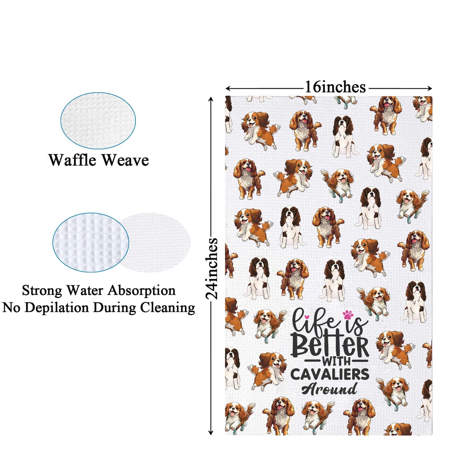 PXTIDY King Charles Cavalier Dog Kitchen Towel Life Is Better With Cavaliers Around King Charles Spaniel Towel Dog Mom Gifts