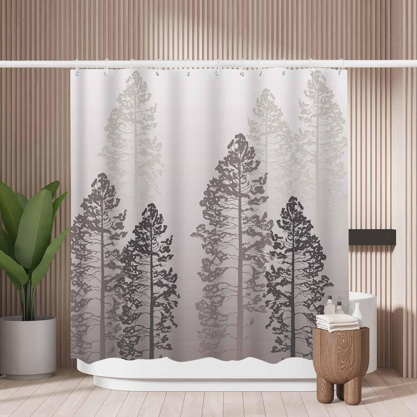 Woutay Shower Curtain Mould Proof Resistant Tree Silhouettes,Water Repellant Fabric,Polyester,with 12 Plastic Hooks