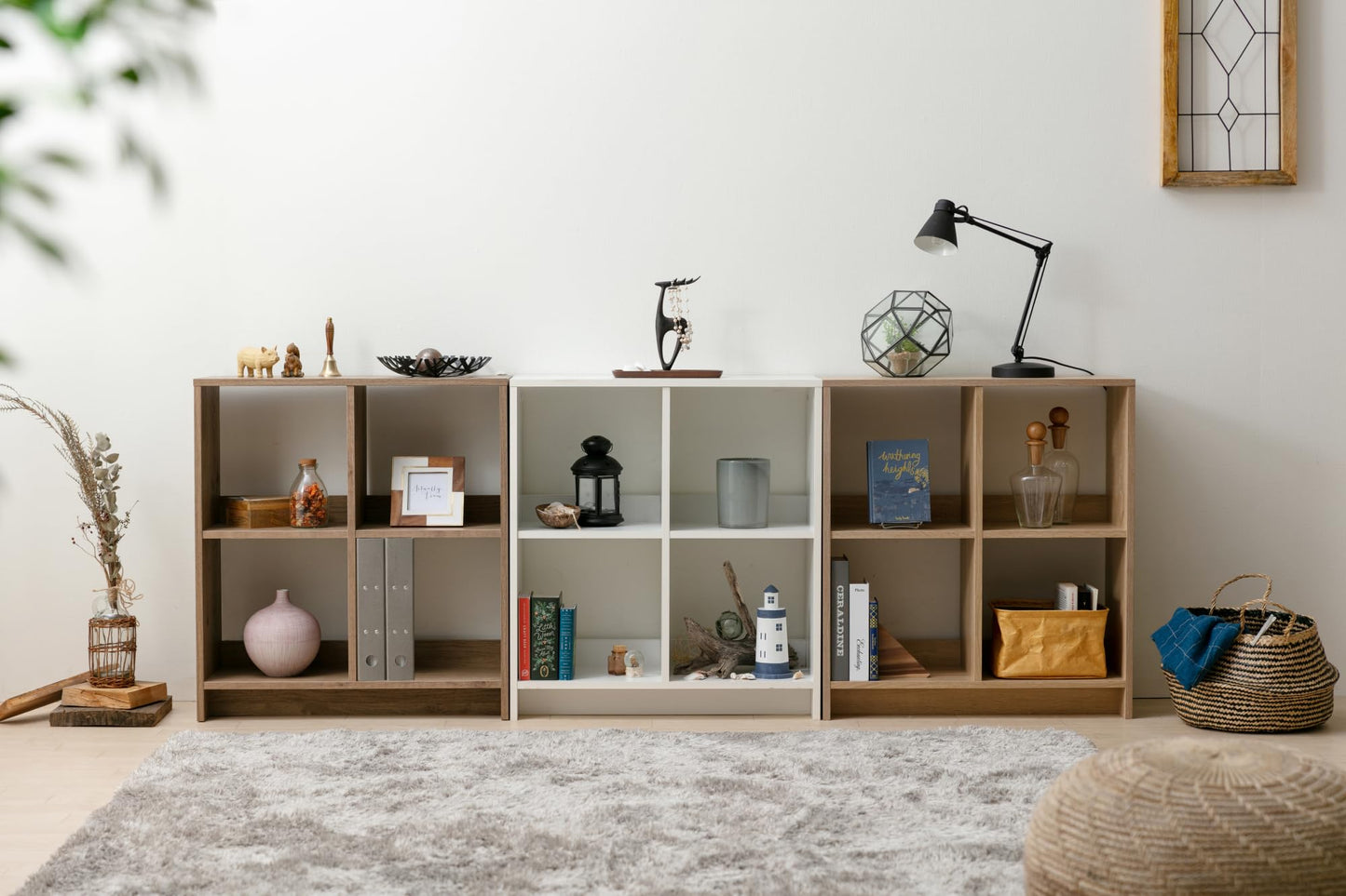 Iris Ohyama,Wooden Open Shelf, 4 Cube storage unit, Organiser, Modern design, Living room, Bedroom, Study room,WOS-4 - Ash Brown