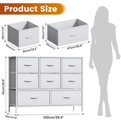 Feonase Chest of Drawers, Bedroom Dresser with 8 Fabric Drawers, Metal Frame & MDF Wood Top, Adjustable Feet, Storage Organizer Unit for Bedroom