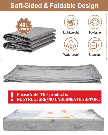 mepure Under Bed Storage, 10cm High Low Profile, 100×50×10cm, 2-Pack, grey