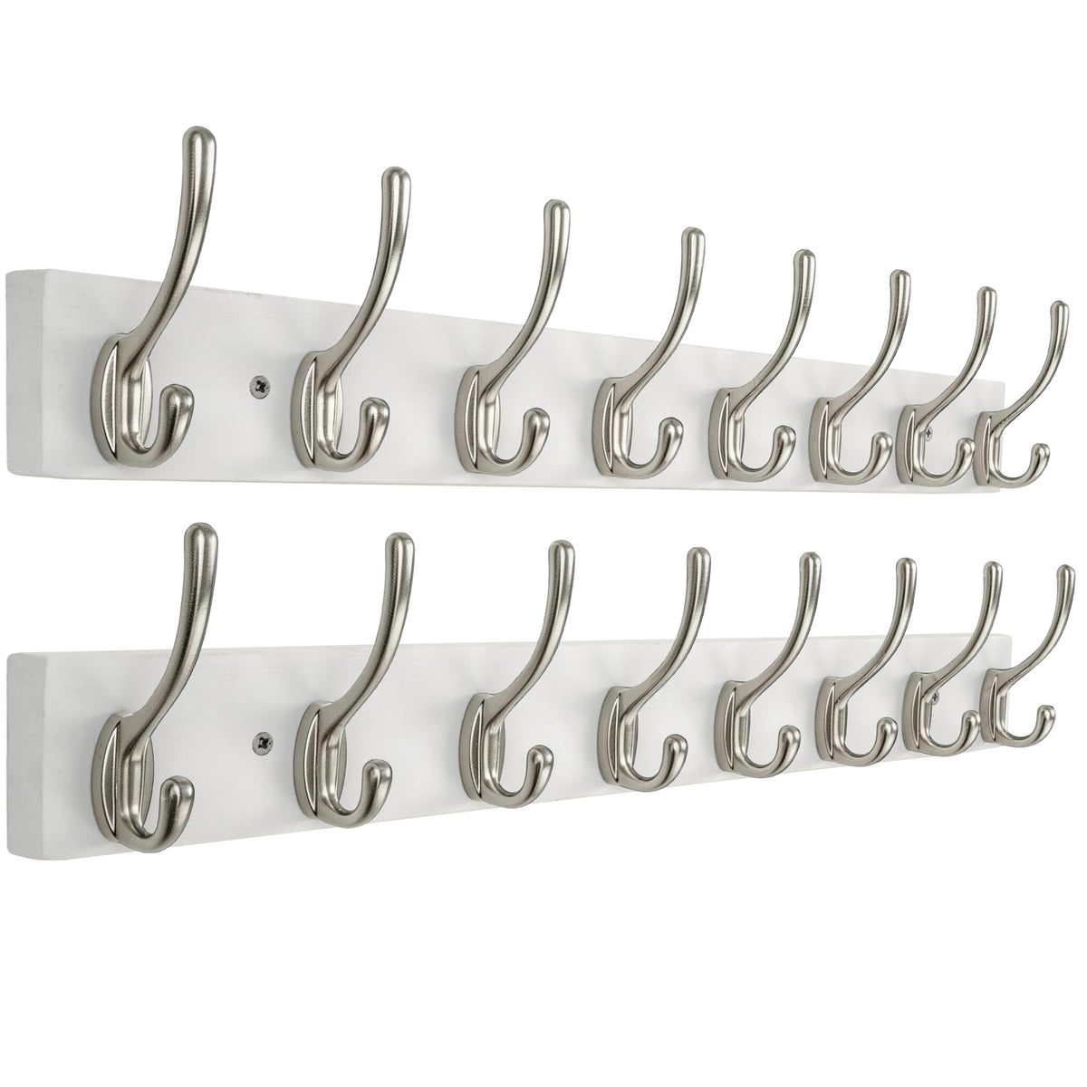 HONSKY Wall Coat Rack - 8 Double Hooks 56cm | Wooden & Metal Towel/Coat Hanger for Entryway, Bathroom, Bedroom, Garage | Easy Install