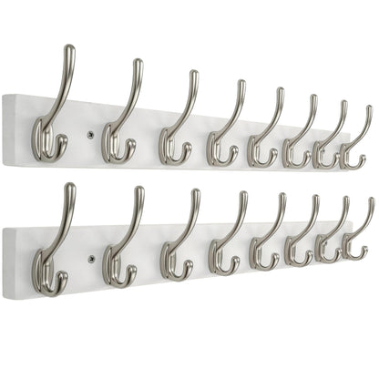 HONSKY Wall Coat Rack - 8 Double Hooks 56cm | Wooden & Metal Towel/Coat Hanger for Entryway, Bathroom, Bedroom, Garage | Easy Install