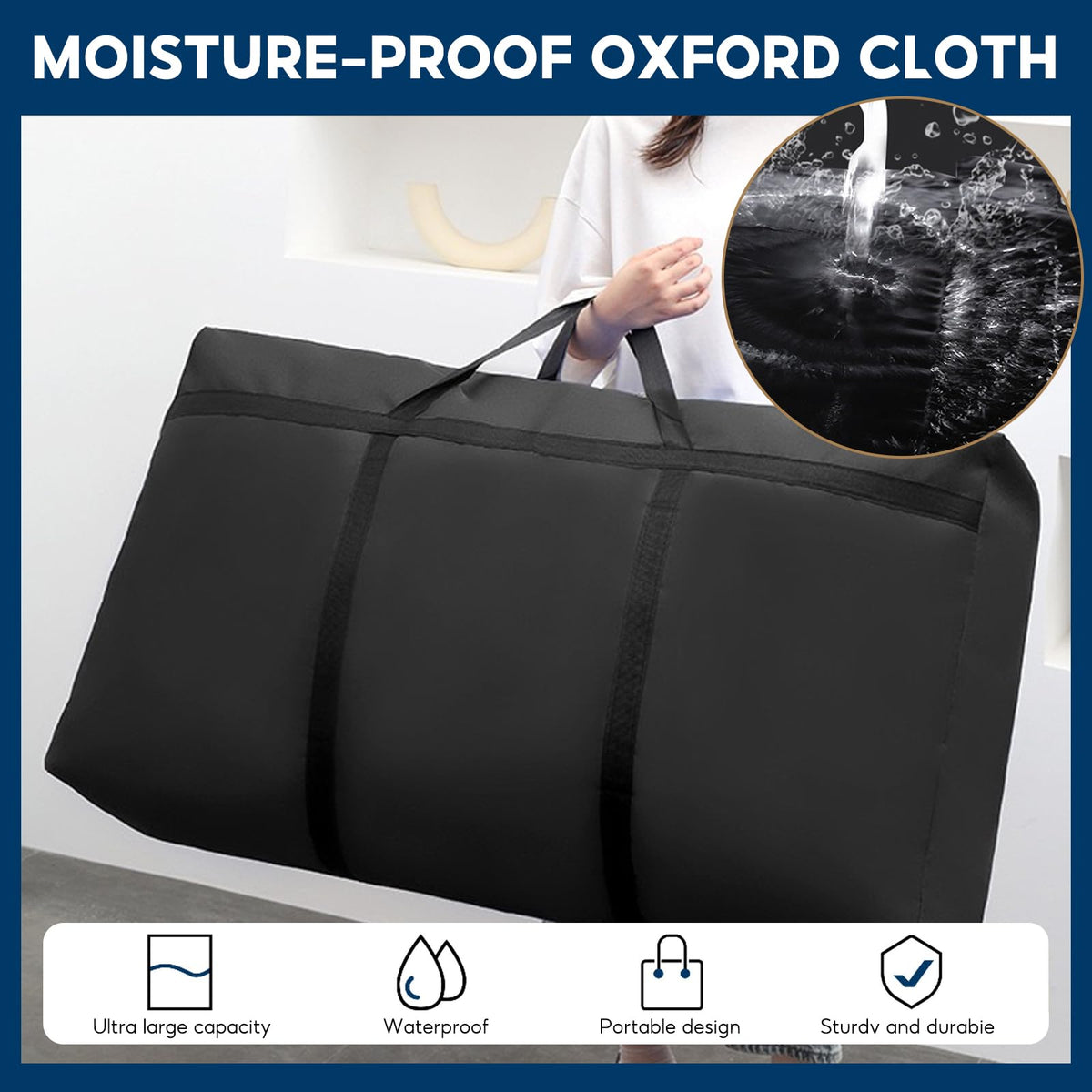 Large Storage Bags with Zips, 105L Waterproof 600D Oxford Moving Bags for Duvet Laundry House Garden Underbed Storage