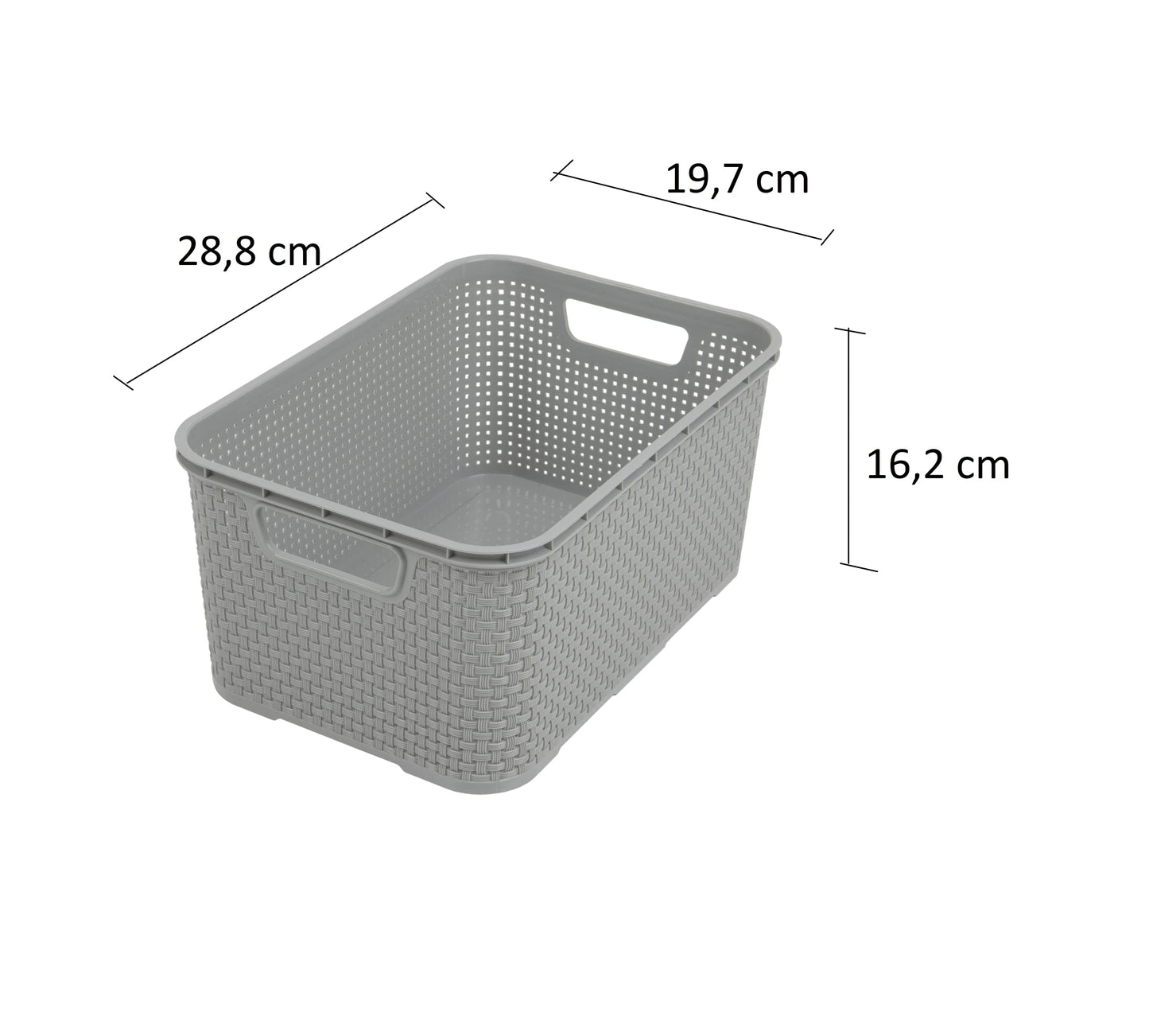 BranQ Home Essential Universal Multifunctional Basket in Rattan Design, Size M 10 L, BPA-Free Plastic PP, Light Grey, 28.8 x 19.7 x 16.2 cm