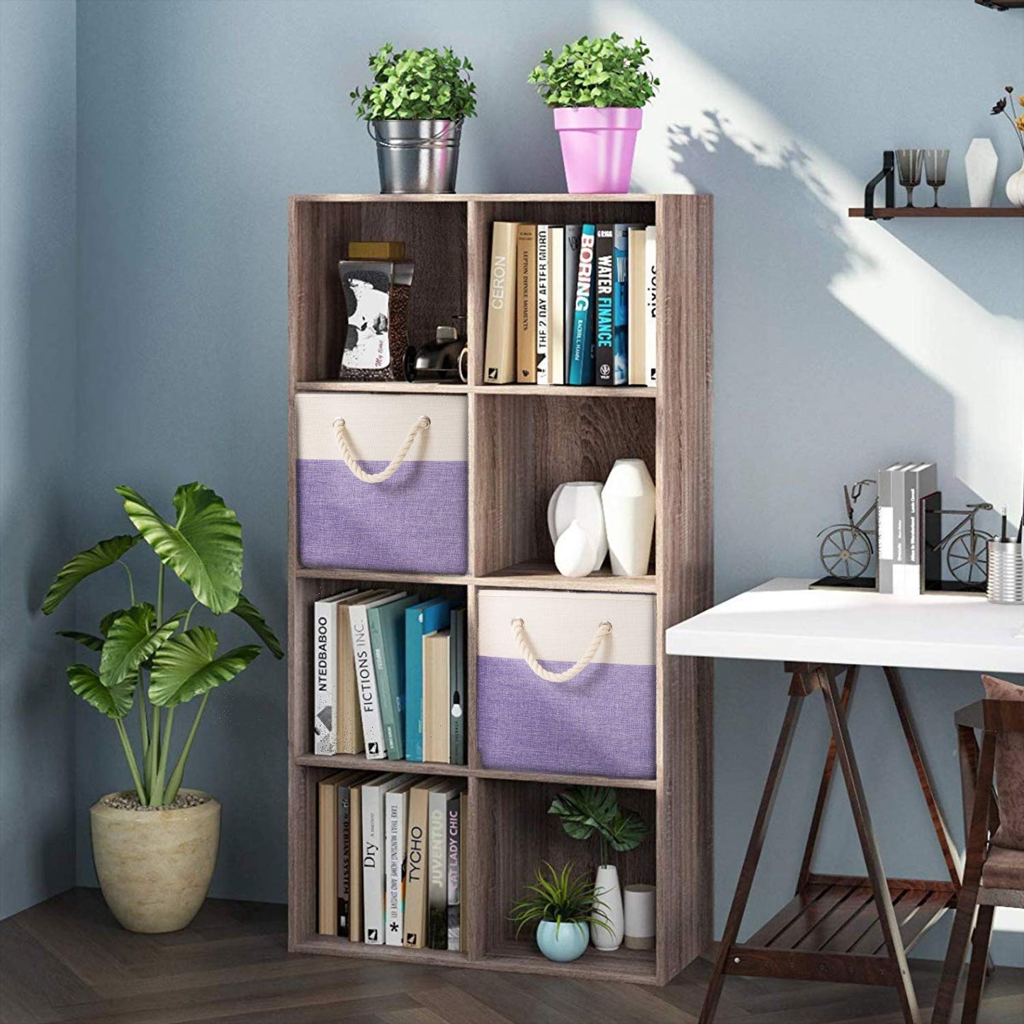 Prandom Foldable Cube Storage Bins 28x28x28cm [4-Pack] Fabric Linen Storage Baskets Cubes Drawer with Cotton Handles Organizer for Shelves Closet