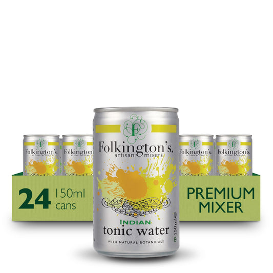 Folkington's Tonic Water, Indian Tonic, 24 Cans, Mix with Gin Botanicals, Artisan Botanical Mixer, Fridge Pack 3 x 8 x 150ml (24 Cans Total)