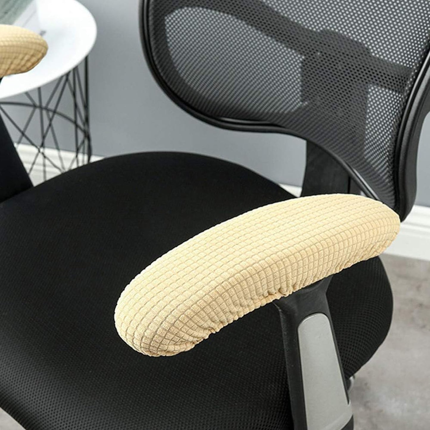 XIEHUZA 2 Pair Office Armrest Covers, Removable Arm Rest Protectors, Elastic Chair Pads for Home & Office (Beige)