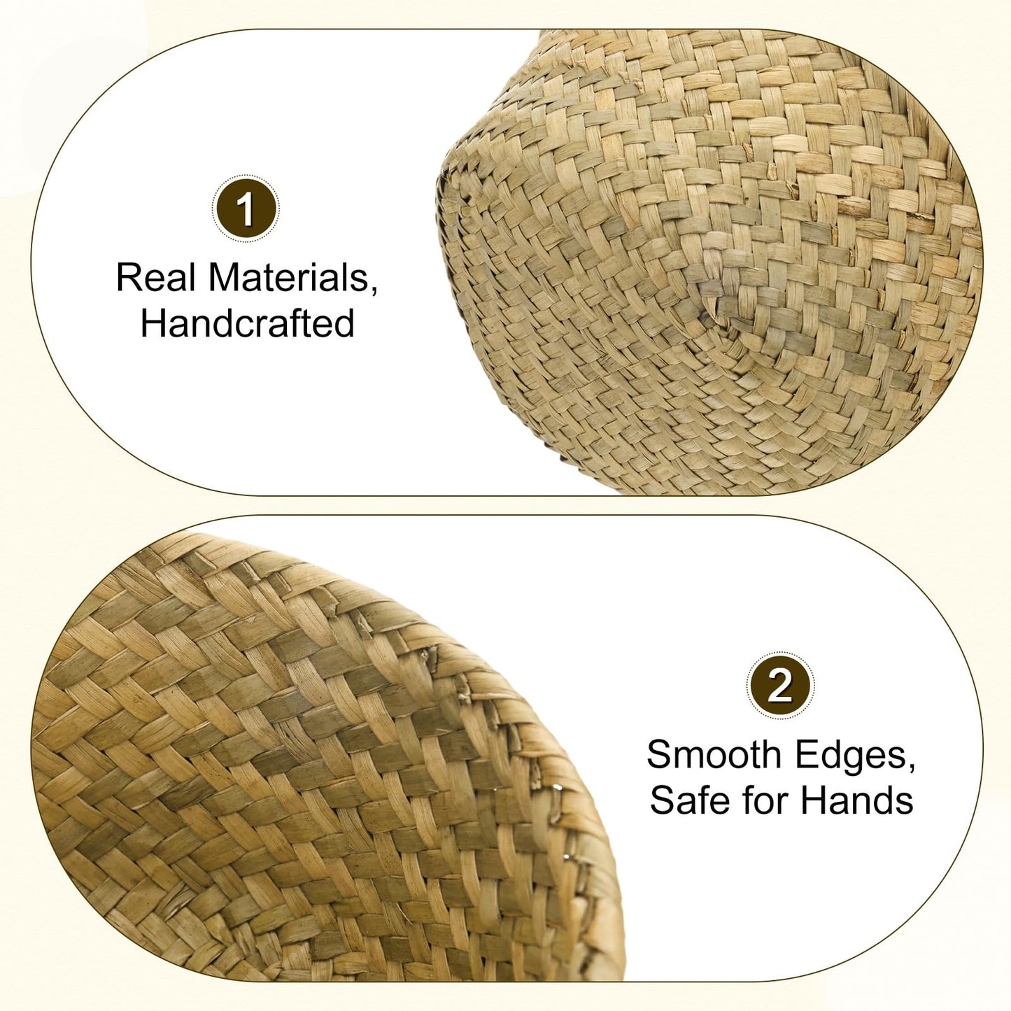 M METERXITY 2-Pack Natural Seagrass Woven Storage Basket, Small Round Storage Seaweed Woven Sundries Baskets for Fruit/Kitchen/Desktop/Household