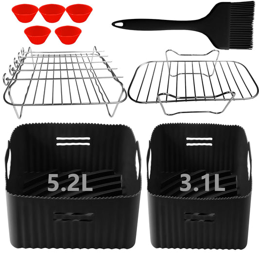 Dual Air Fryer Liners Compatible for Tefal Easy Fry 5.2L/3.1L,Tower T17099, Lakeland 5L/3L, Salter 5.5L/3.5L,Netta 9L, Different Two Size Dual Drawer