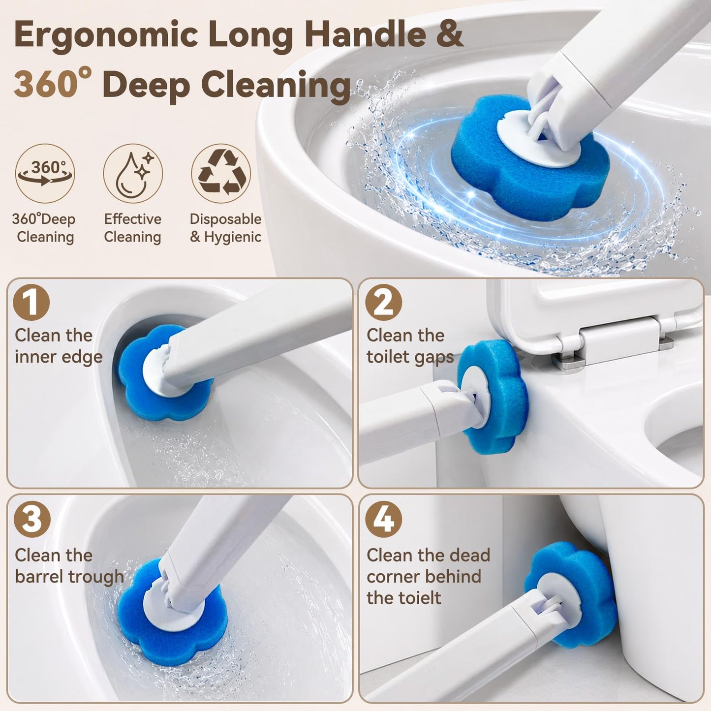 Toilet Brushes & Holders Set, 48pcs Disposable Toilet Brush Refills with 2 Holders 2 Toilets Wand