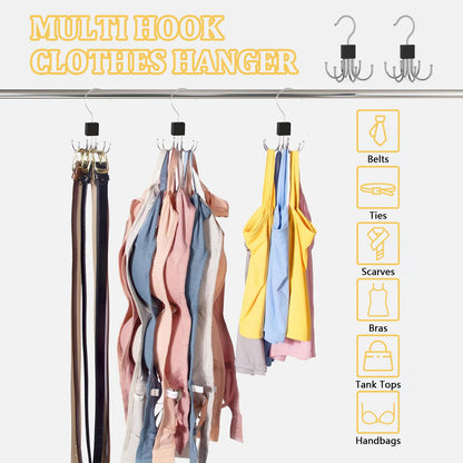 Belt Hanger Tie Rack for Wardrobe2Pack – 360° Rotatable Closet Organizer with 6 Hooks Space Saving Storage Holder for Belts Ties Scarves Bras Wood