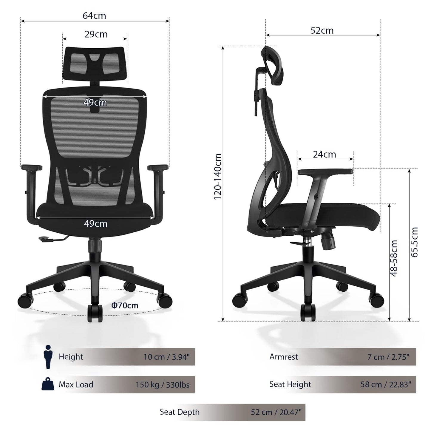 Durrafy Office Chair, Desk Chair with Adjustable Headrest, Lumbar support and Liftable Armrest, High Back Ergonomic Office Chair