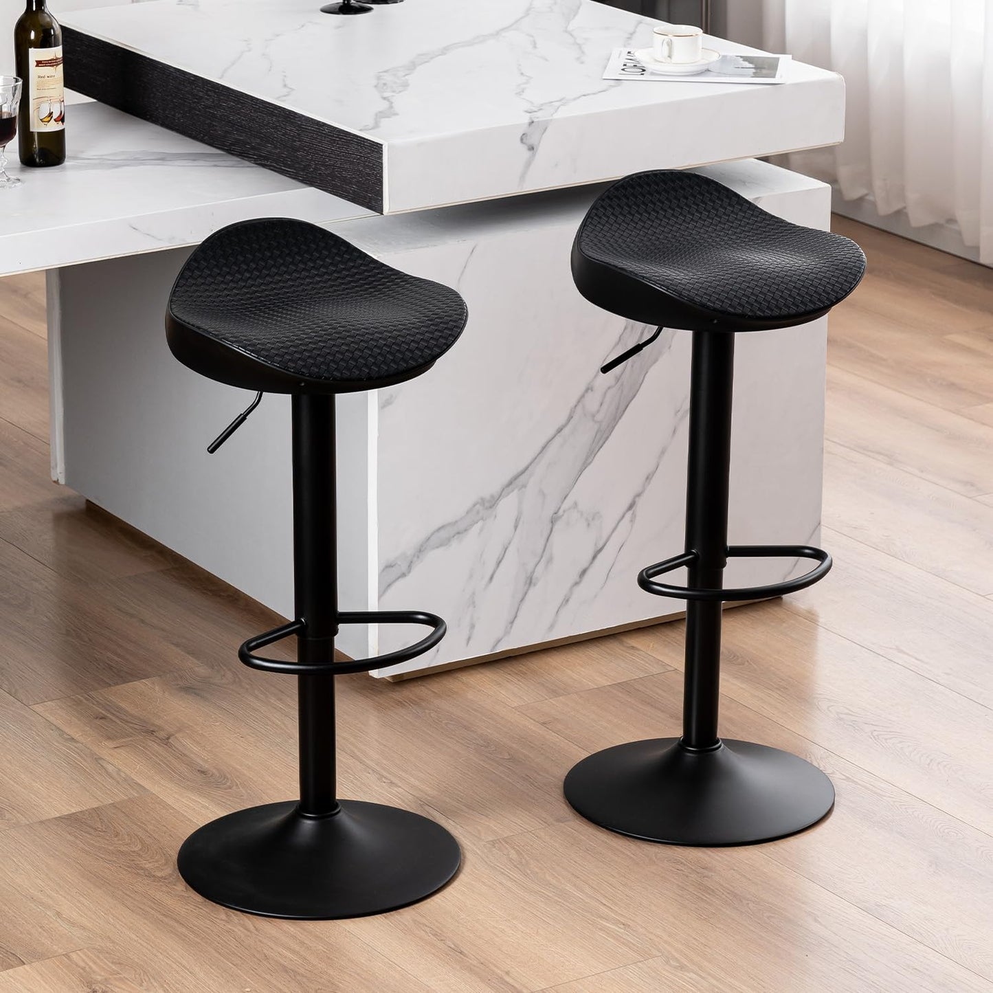 YOUNUOKE Black Bar Stools Set of 2 Backless Breakfast Barstools