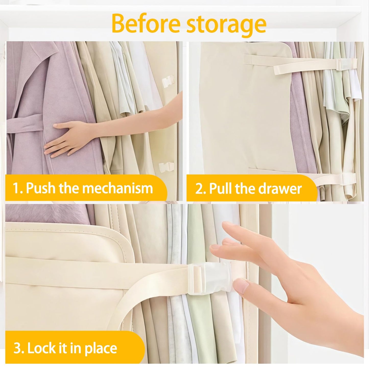 Space Saving Garment Covers with Straps Compression Beige 3 Packs Wardrobe Space Saver