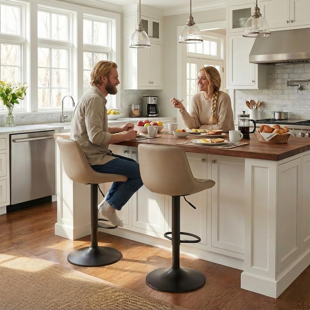YOUNIKE Bar Stools Set of 2, Swivel Barstools with Back, Khaki
