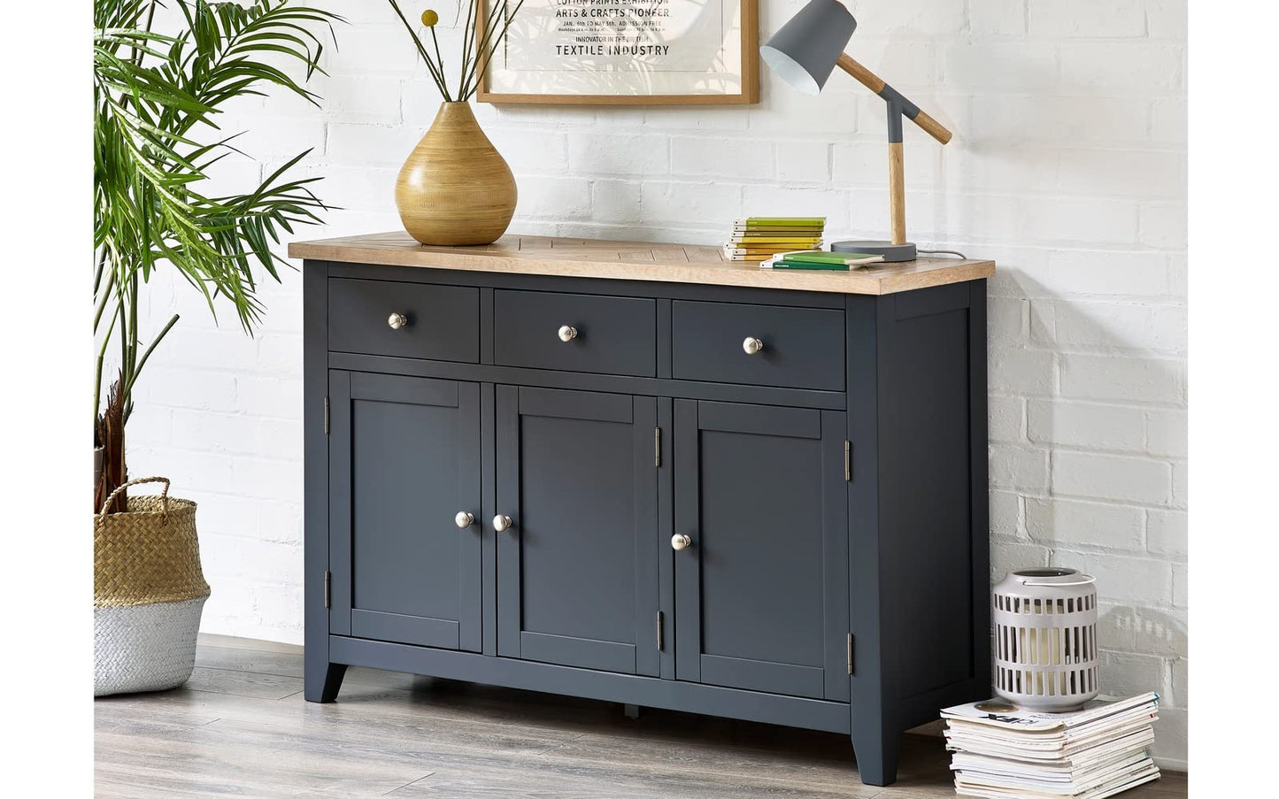 Julian Bowen Bordeaux Sideboard, Dark Grey & Oak - H86 x W128 x D40cm