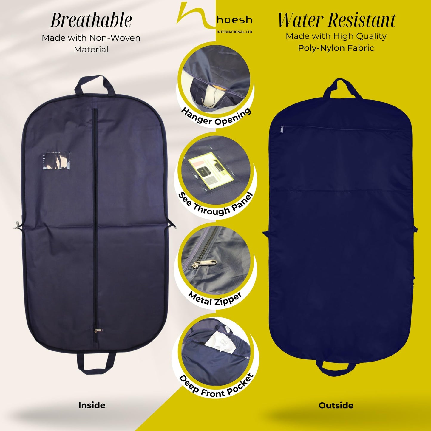 Hoesh International Waterproof Foldable Travel Men Suit Carrier 44" (Navy)