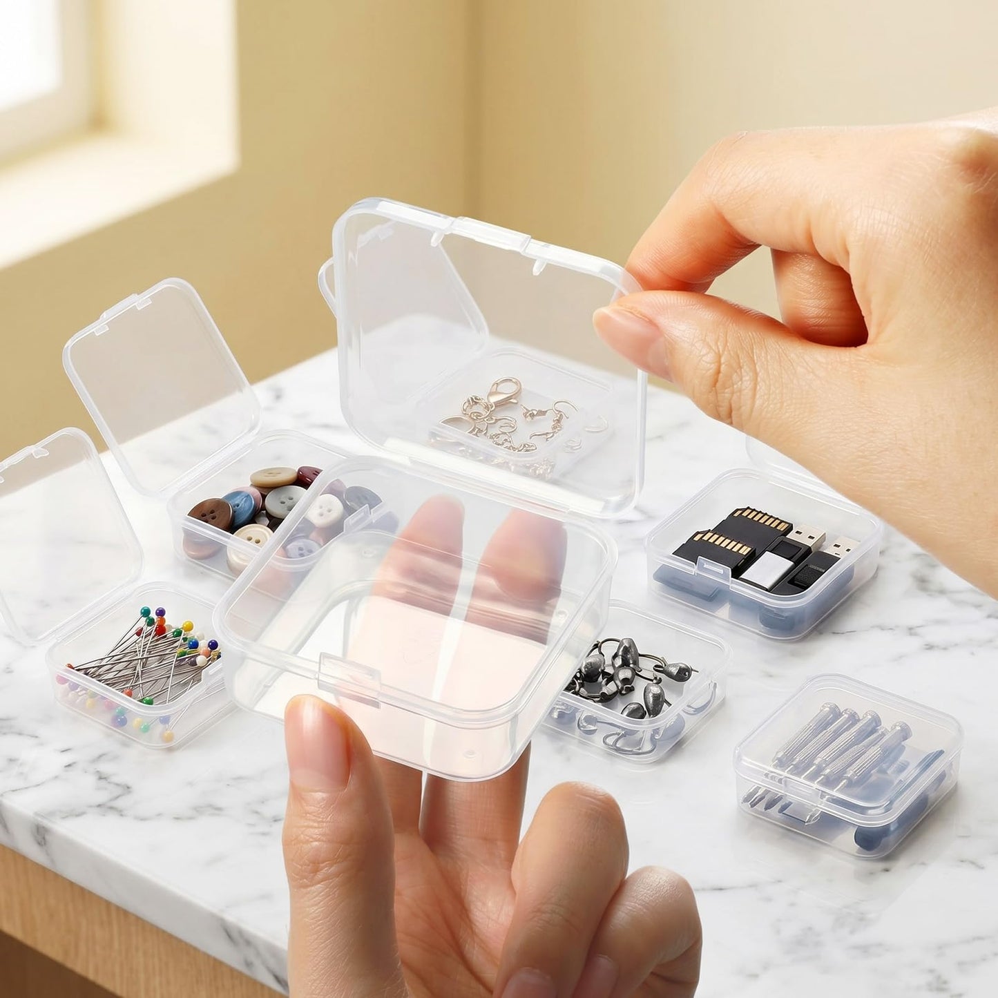 Jetec 6 Pieces Small Clear Plastic Storage Box,2.1 X 2.1 X 0.8 Inch