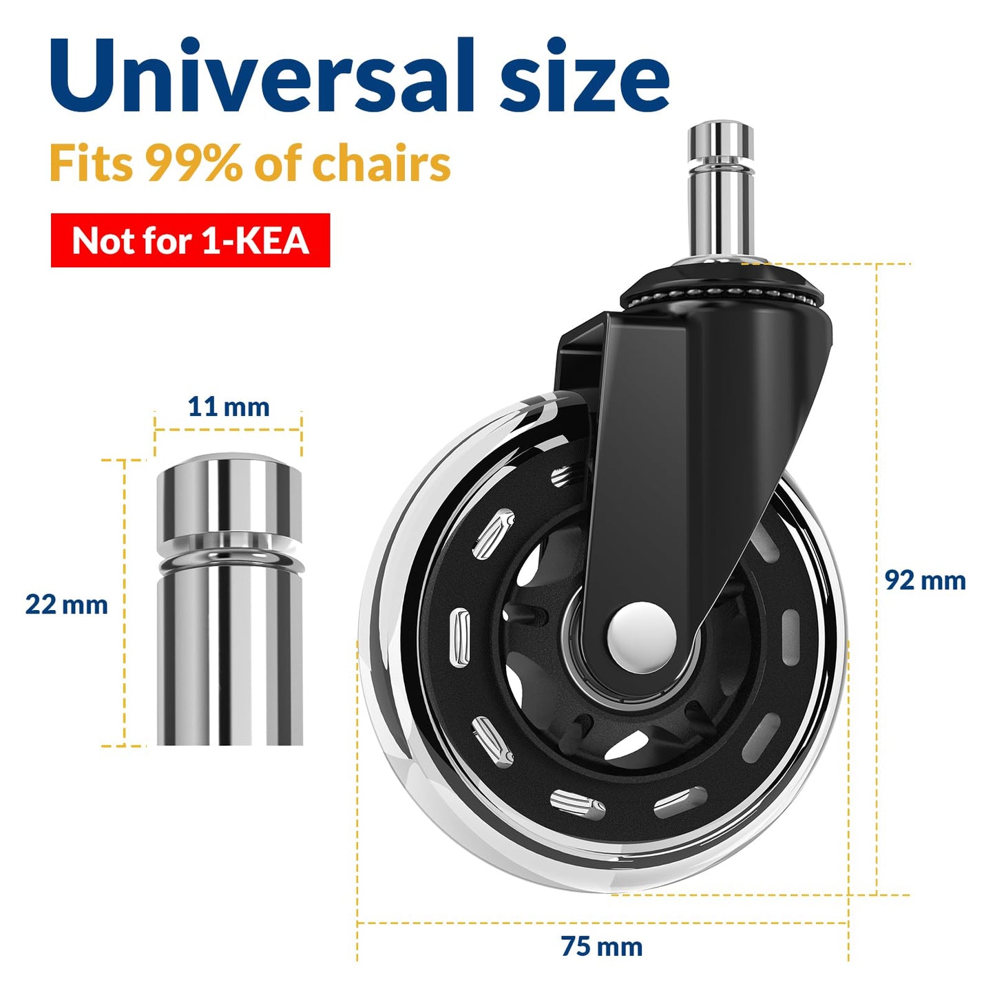 COSYLAND Office Chair Wheels Replacement For All Floors - 11x22mm Rubber Wheels For Office Chair Set Of 5 – Smooth & Silent Desk Chair Rollers