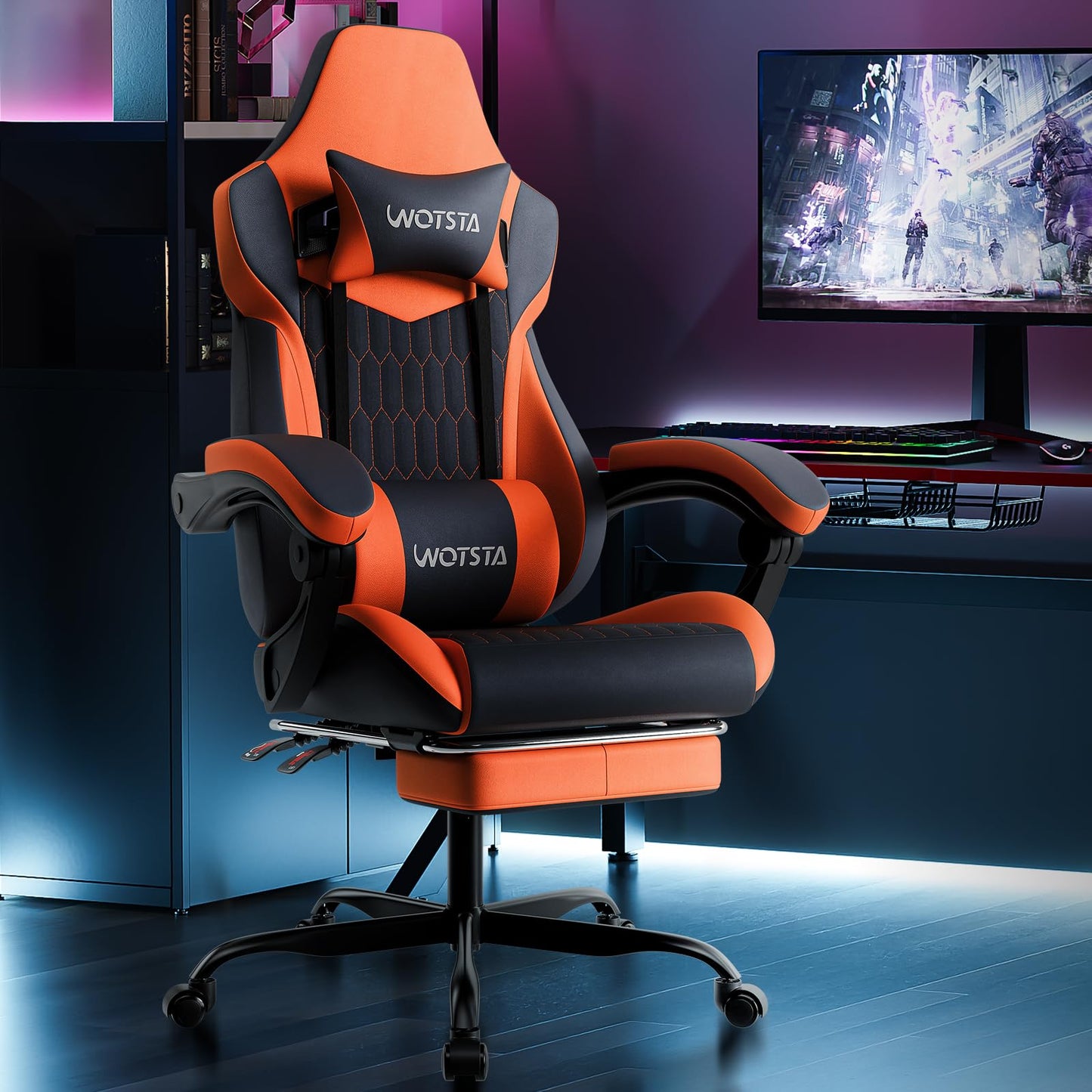 WOTSTA Gaming Chair, Ergonomic Gaming Chair with Footrest and Lumbar Support, Computer Chairs