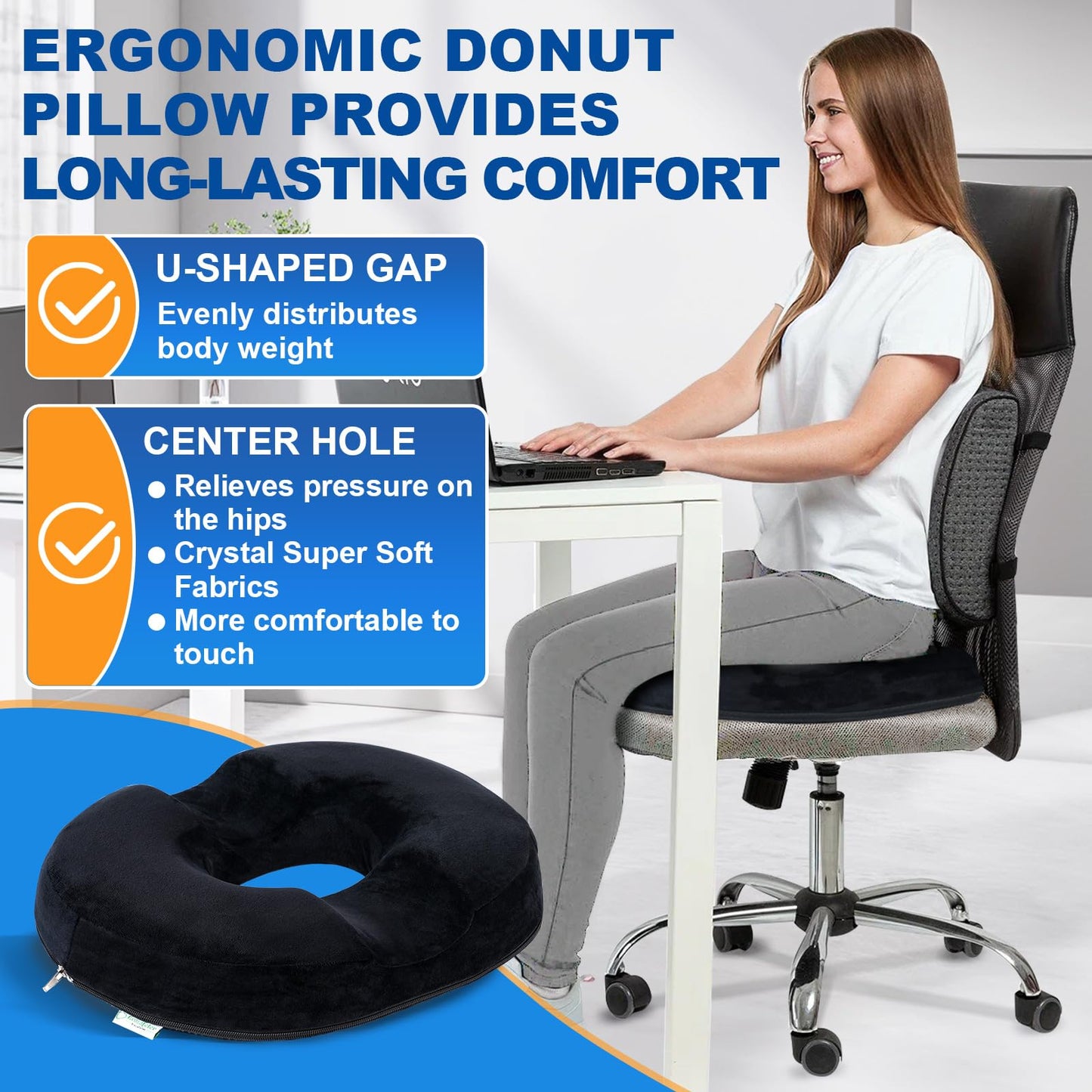 Ecosafeter Donut Cushion Ergonomic Coccyx Support Hemorrhoid Cushion