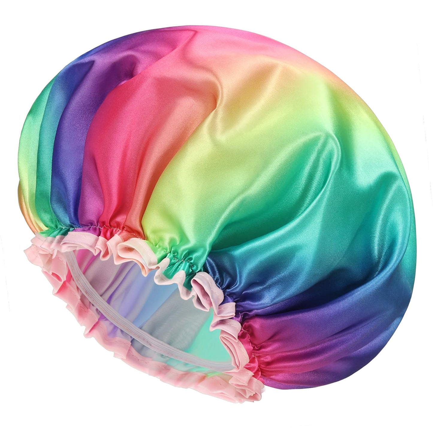 mikimini 2 Packs Large Shower Caps for Women, Waterproof, Reusable Shower Hats with Rainbow Print, Double-layered Bath Caps for Long Thick Hair