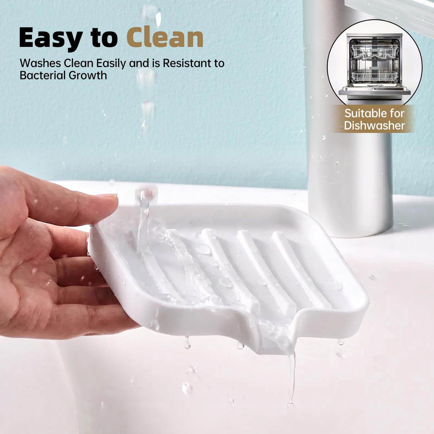 Gurwen 2 Pcs Silicone Soap Dish with Drainage for Bathroom, White