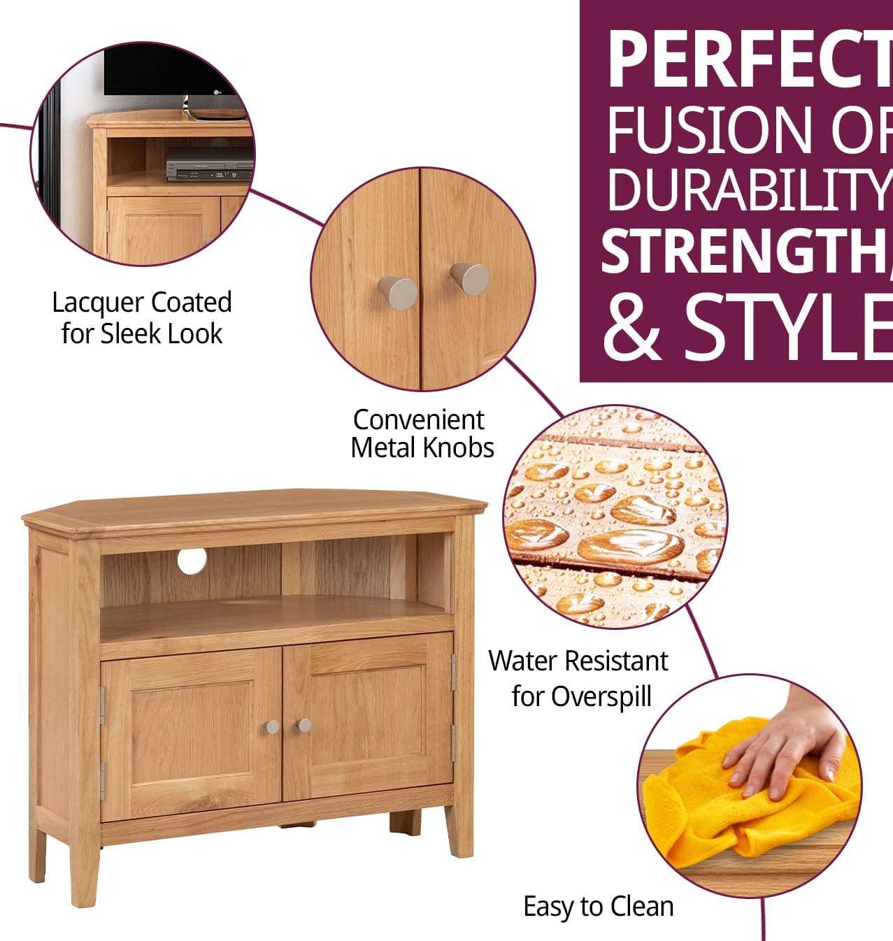 Hallowood Furniture Hereford Oak Small Corner TV Unit with Storage Cupboard