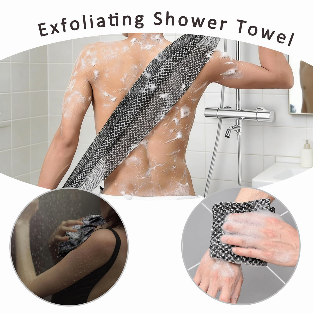 Chliinl Japanese Exfoliating Towel, 1 Pcs Extra Long Exfoliating Washcloth, Back Scrubber Shower Towel Scrub Cloth for Men Women Body Cleaning and