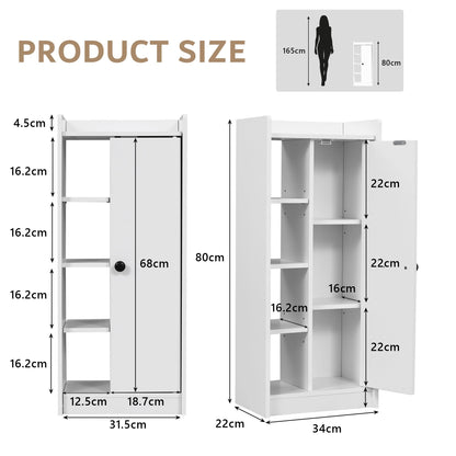 Feonase Bathroom Storage Cabinet, Slim Bathroom Storage Unit with 4 Open Storage Shelves, Adjustable Shelf & Magnetic Door