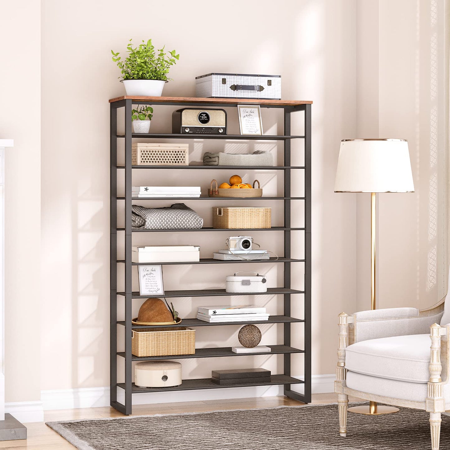 HOOBRO 10-Tier Shoe Rack, Large Capacity Shoe Storage Organizer, Shoe Storage Unit for 36-45 Pairs of Shoes, 100 x 28.5 x 159 cm, Tall Shoe Shelf