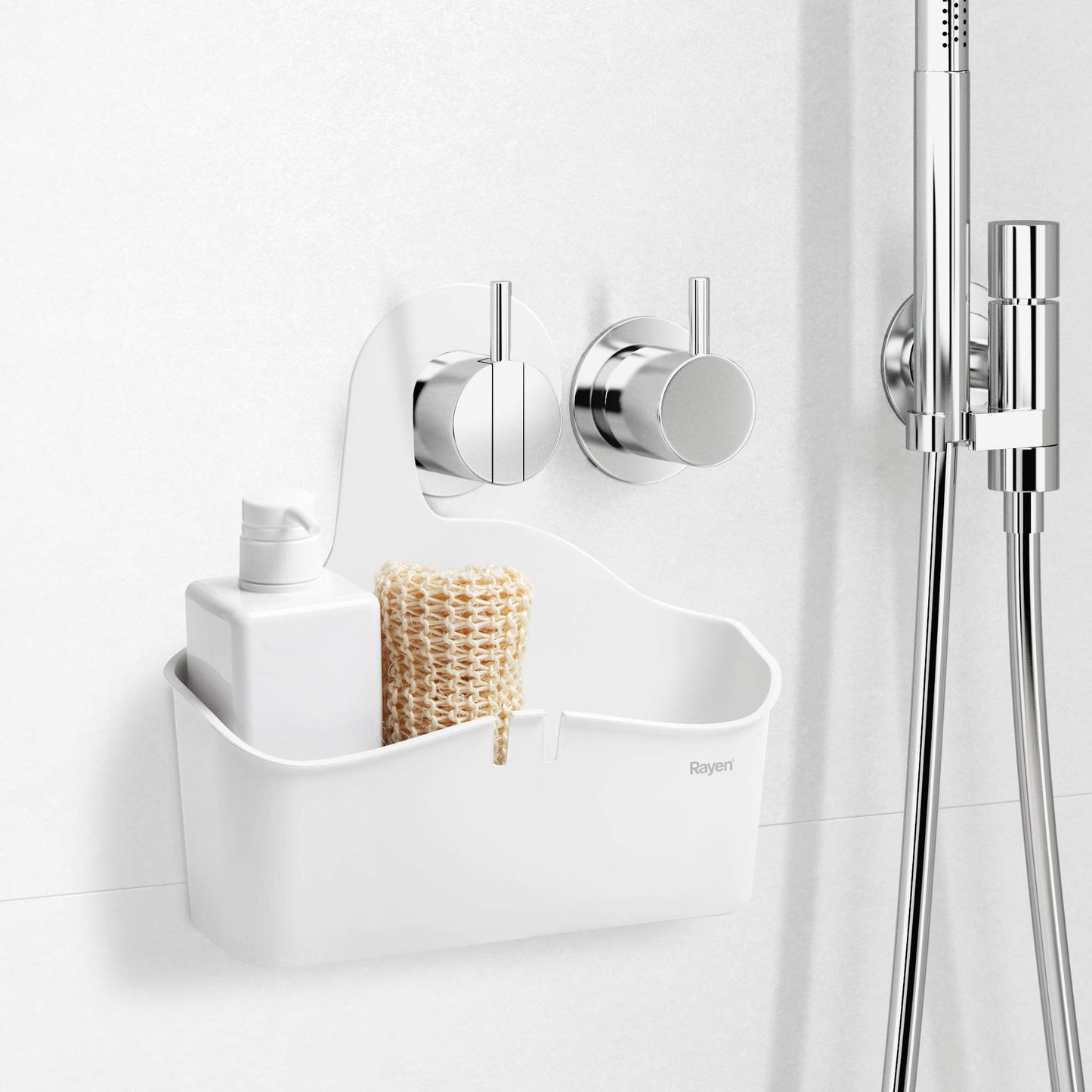 Rayen Hanging Shower Basket, White, Measurements: 28 x 8 x 28 cm (2001.01)