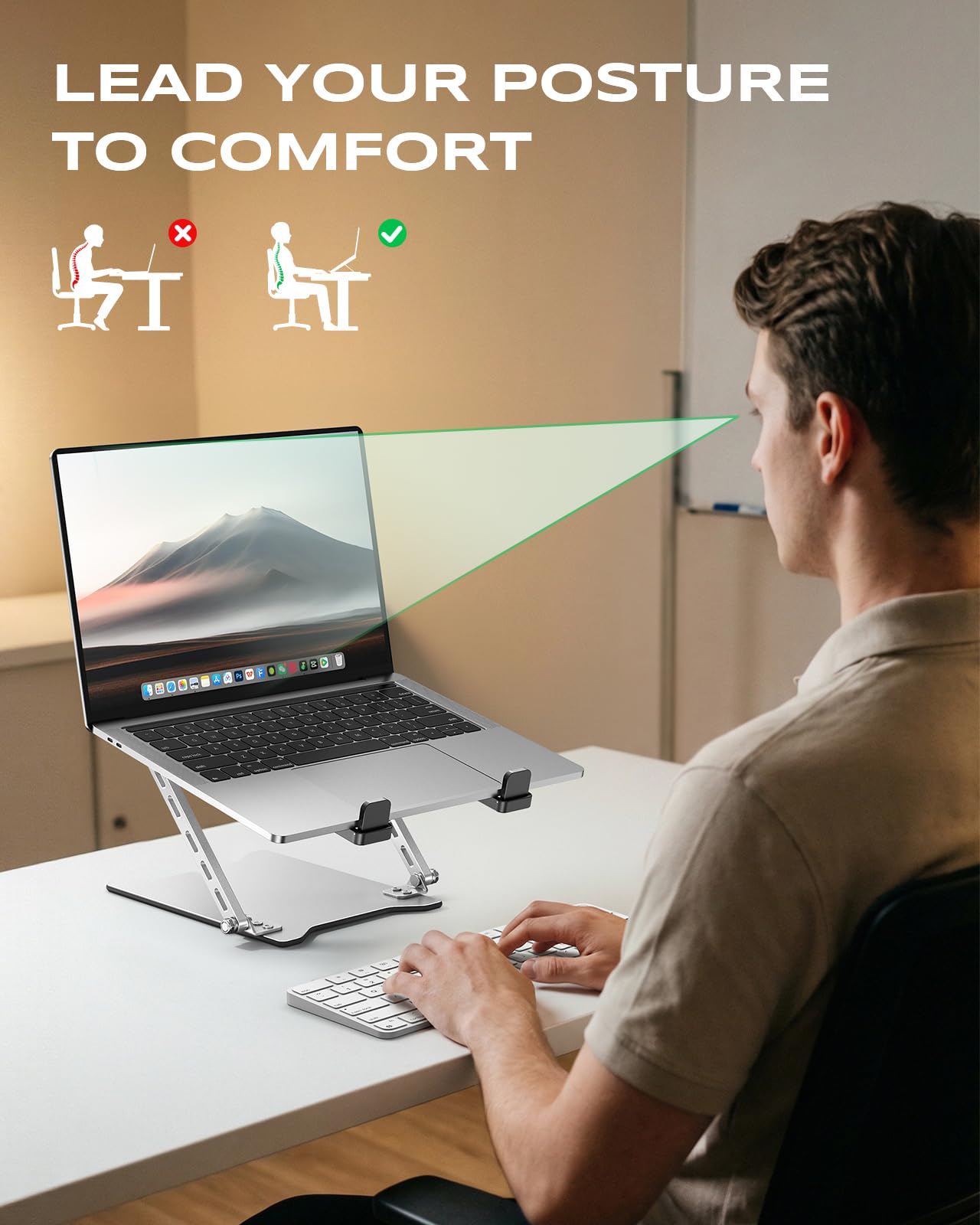 Babacom Ultra-Slim Portable Laptop Stand for Desk, Height Adjustable & Dual-Bar Support Laptop Riser Holder