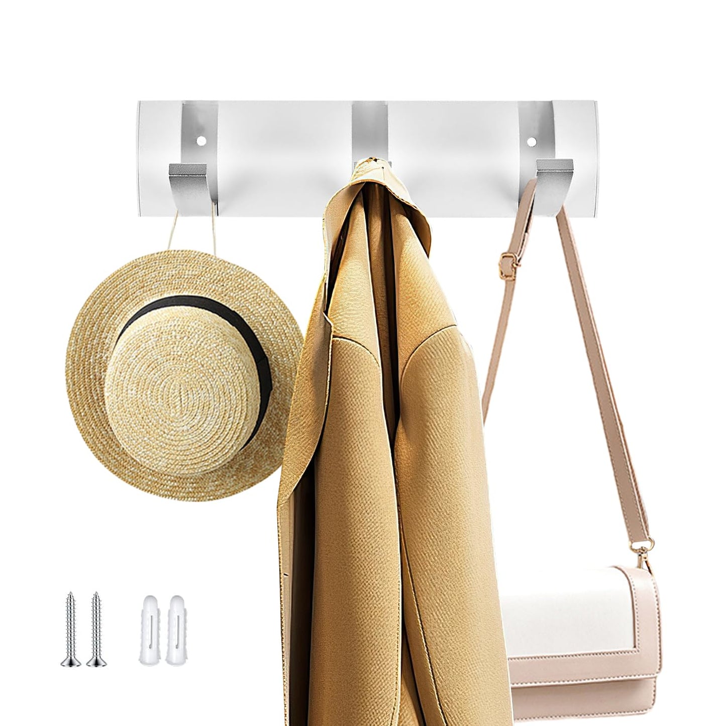 Solbrezeni Wall Mounted Floating Rack, Coat Hooks Wall Mounted with 3 Hooks, Foldable Aluminum Wall Hook, Coat Hooks for Wall