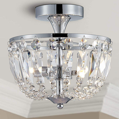 BESTIER Modern Chrome Crystal Semi Flushmount Chandelier Lighting LED Ceiling Light Fixture Lamp for Dining Room Bathroom Bedroom Livingroom 3 G9
