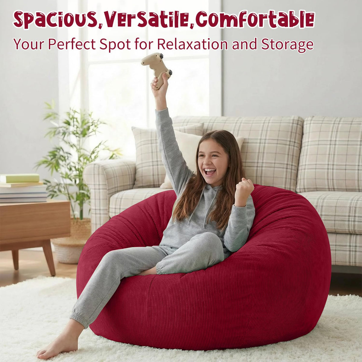 Nobildonna 3 ft Bean Bag Chair Cover No Filler for Adults and Kids 300L Extra Large Stuffed Animal Storage Bean Bag Washable Soft Premium Corduroy