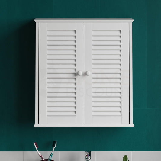 Bath Vida Bathroom Cabinet Double Door Shutter Wall Mounted Storage Shelf, White