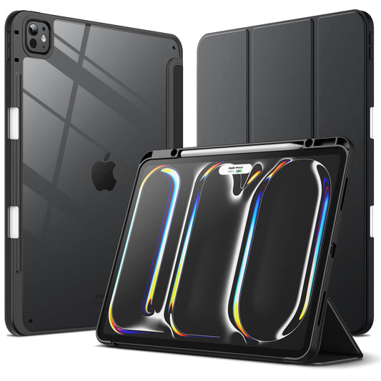 JETech Case for iPad Pro 13-Inch M5/M4 (2025/2024) with Pencil Holder, Clear Transparent Back Shell Slim Stand Shockproof Tablet Cover, Auto