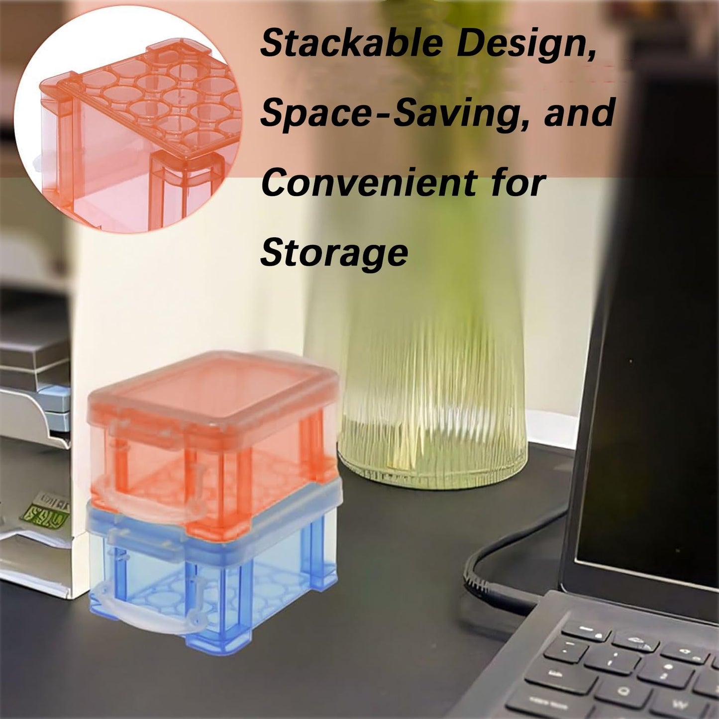 LZZEM 6PCS Small Plastic Storage Set Colorful Stackable Storage Boxes With Lids and Snap On Buttons Ideal for Beads Office Supplies Cosmetics Craft