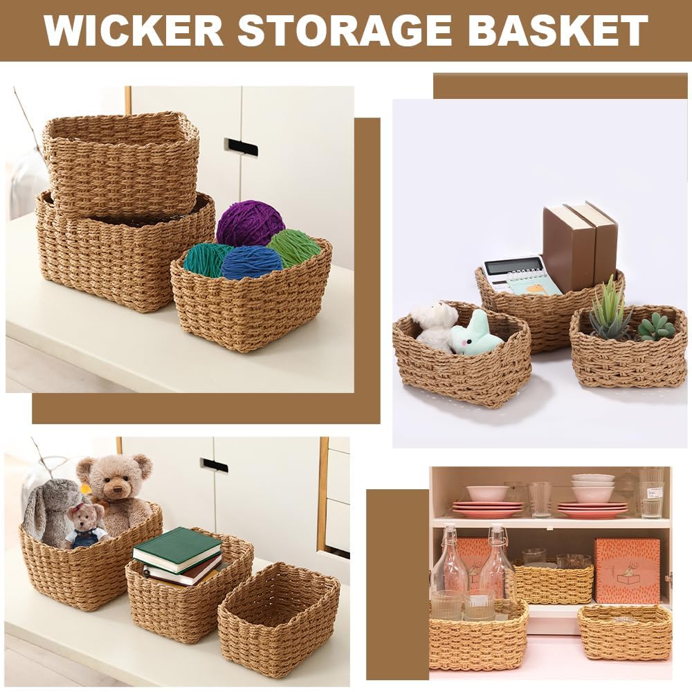 Lighterday Wicker Basket 4 Pcs Small Hampers Gift Baskets Wicker Woven Storage Basket 4 Sizes Baskets for Shelves,Gift Baskets Empty for Bathroom