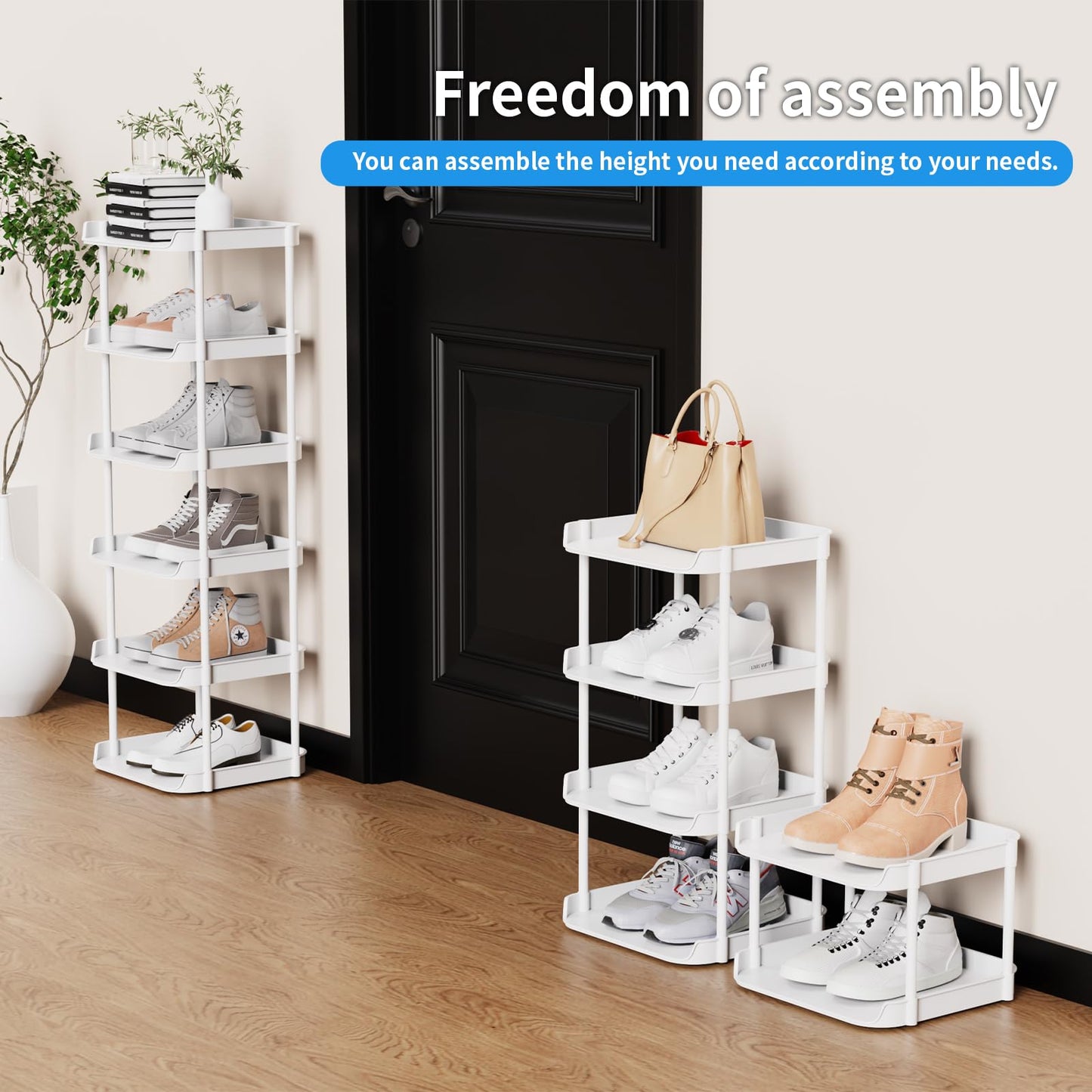 Altdnmaf 6 tier Narrow Shoe Storage Rack, Compact Single Shoerack Stand for Slim Space, Stackable Tall Thin Show Tower, Solid Plastic Shelves