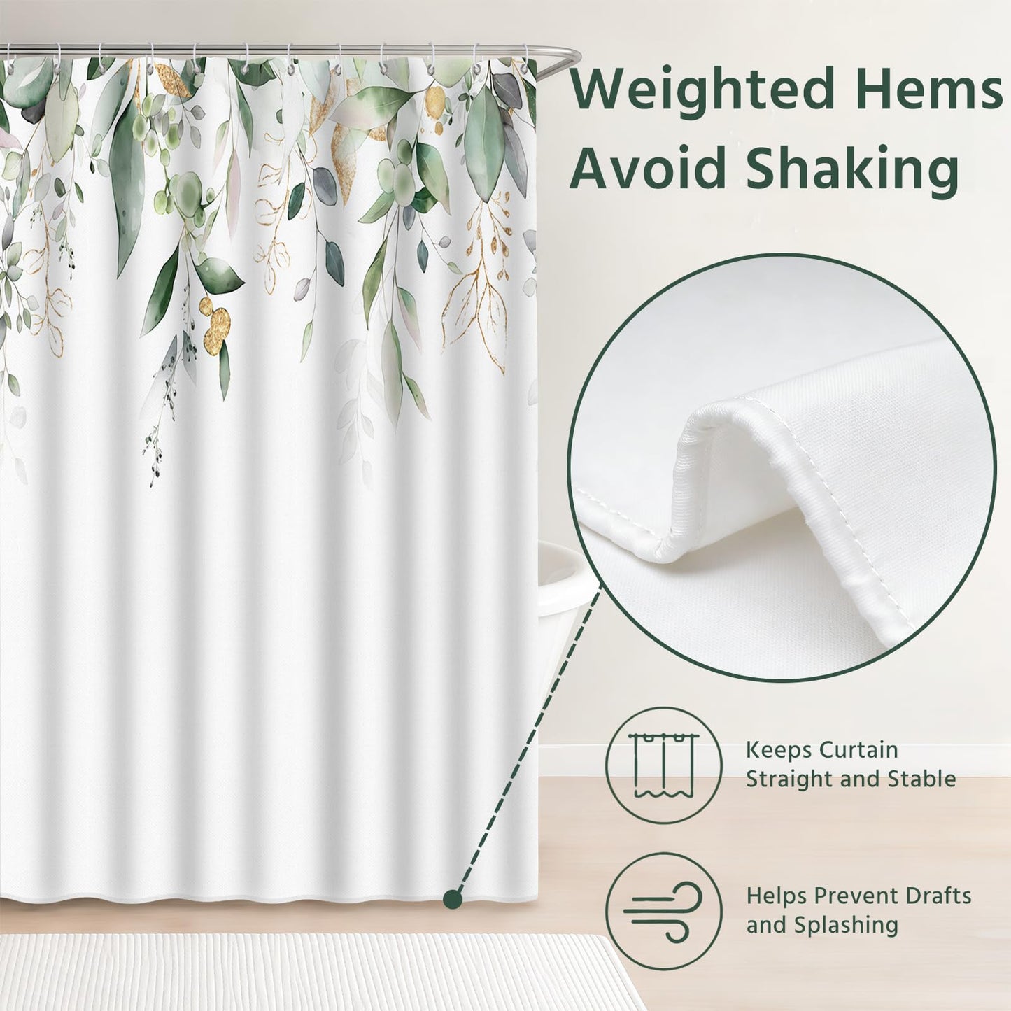 FAVORTALK Shower Curtain Waterproof Polyester Bathroom Curtains,180 x 180 cm Washable Bath Curtains, Quick-Drying