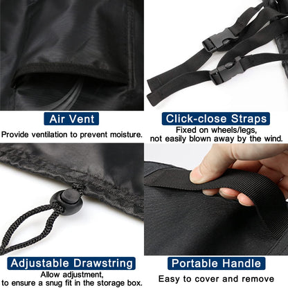 Kingling Deck Box Cover, Outdoor Storage Box Cover Waterproof, Outside Storage Bench Deck Boxes Covers Black 58" L x 33" W x 34" H