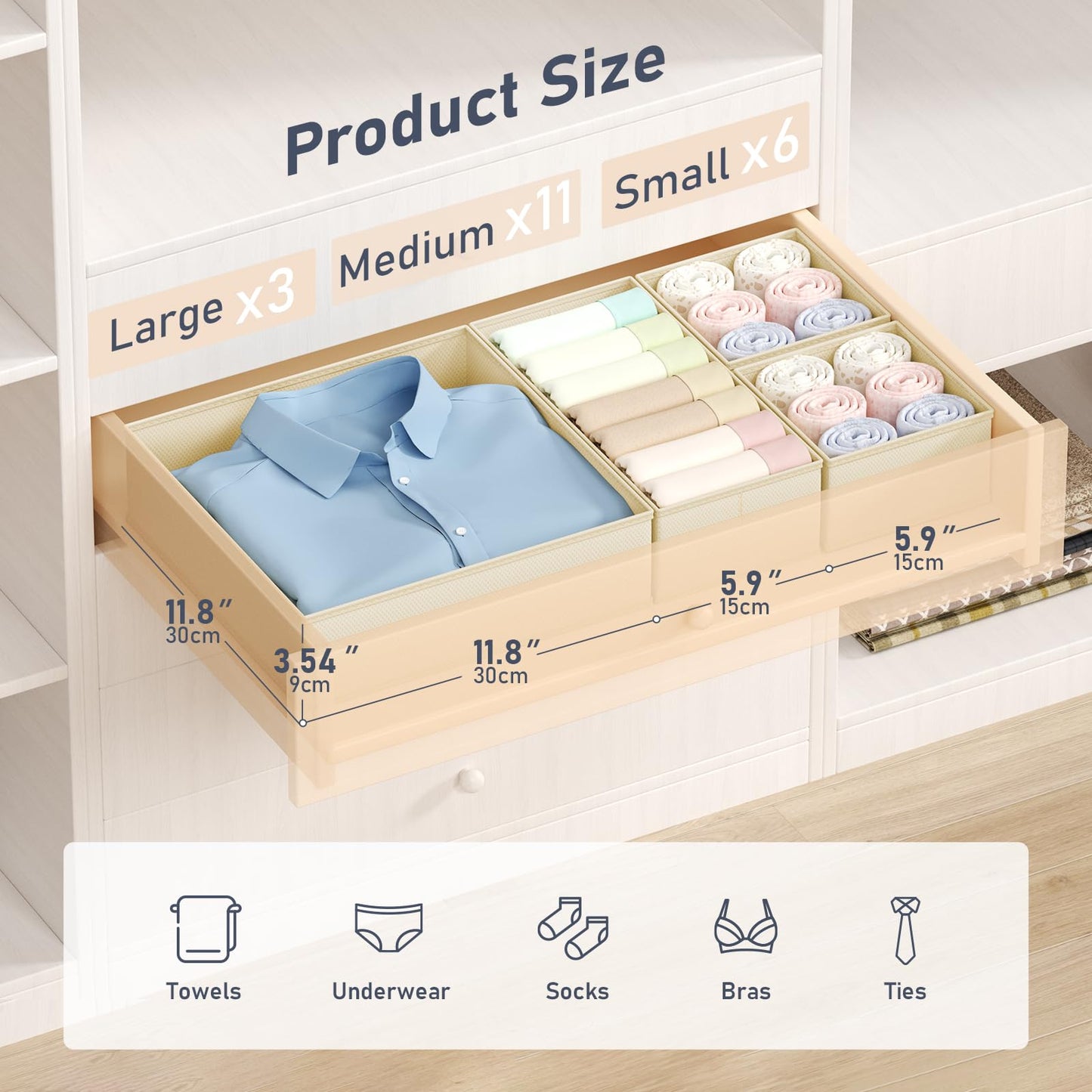 DIMJ Drawer Organizer Clothes - 20 Pack Closet Drawer Organizer Bins for Baby Clothes Storage, Fabric Dresser Organizer for Nursery Bedroom
