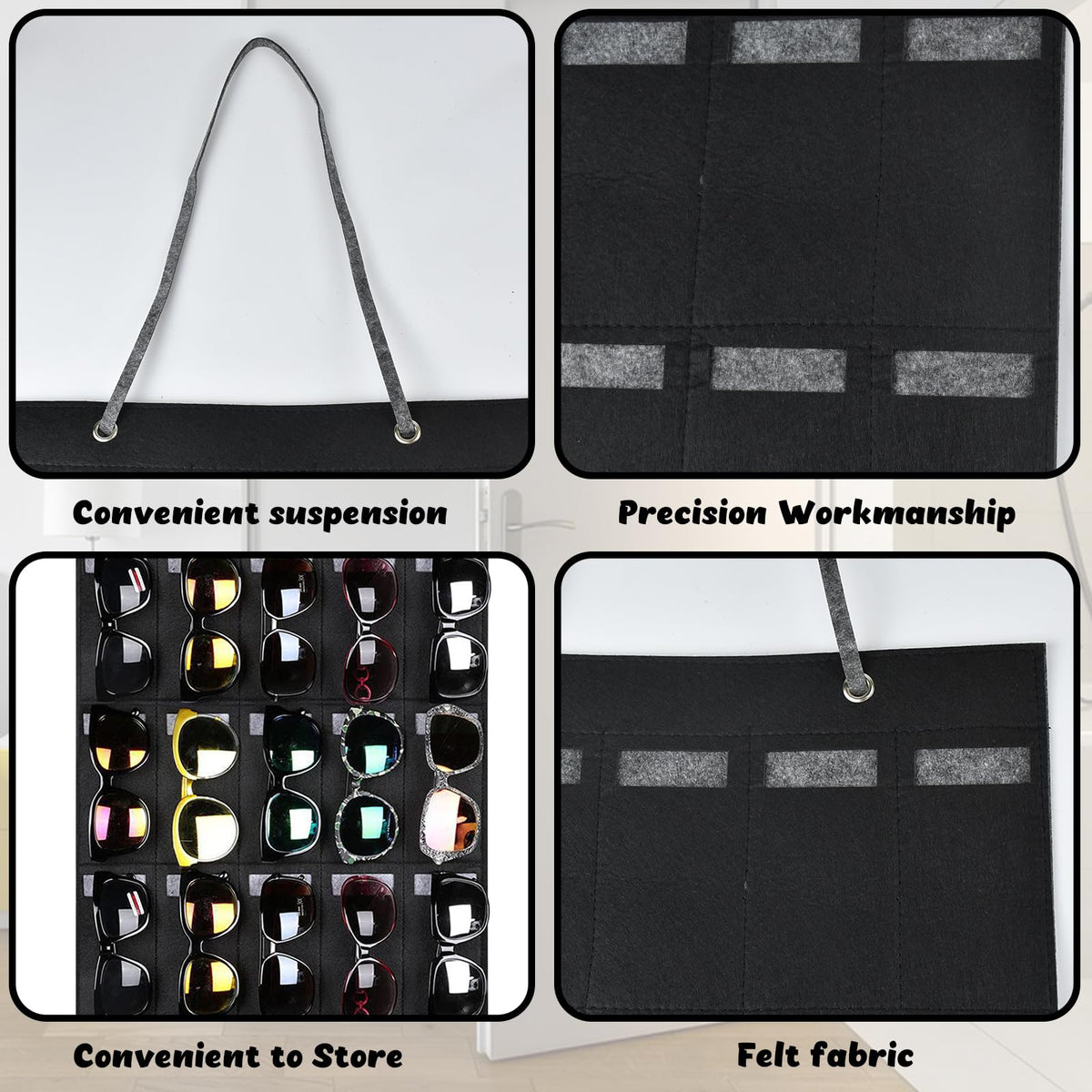 HNBTX Hanging Sunglasses Organiser,Wall Sunglasses Organizer,Glasses Organiser with 25 Pockets,Felt Wall Hanging Eyeglasses Eyewear Holder for