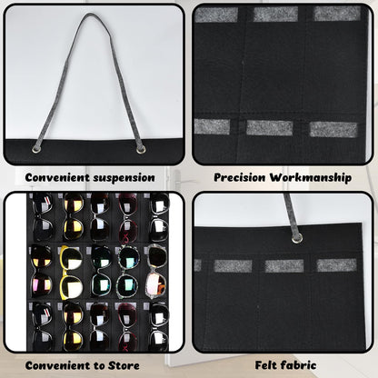 HNBTX Hanging Sunglasses Organiser,Wall Sunglasses Organizer,Glasses Organiser with 25 Pockets,Felt Wall Hanging Eyeglasses Eyewear Holder for