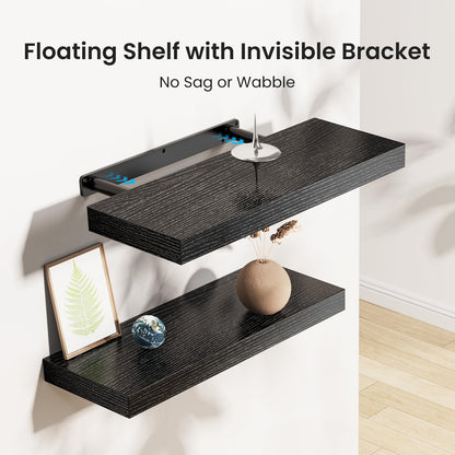 STOREMIC Floating Shelves, Black Shelves Set of 3, Easy to Install Decorative Shelves for Wall with Length 40cm, Sturdy Black Floating Shelves for